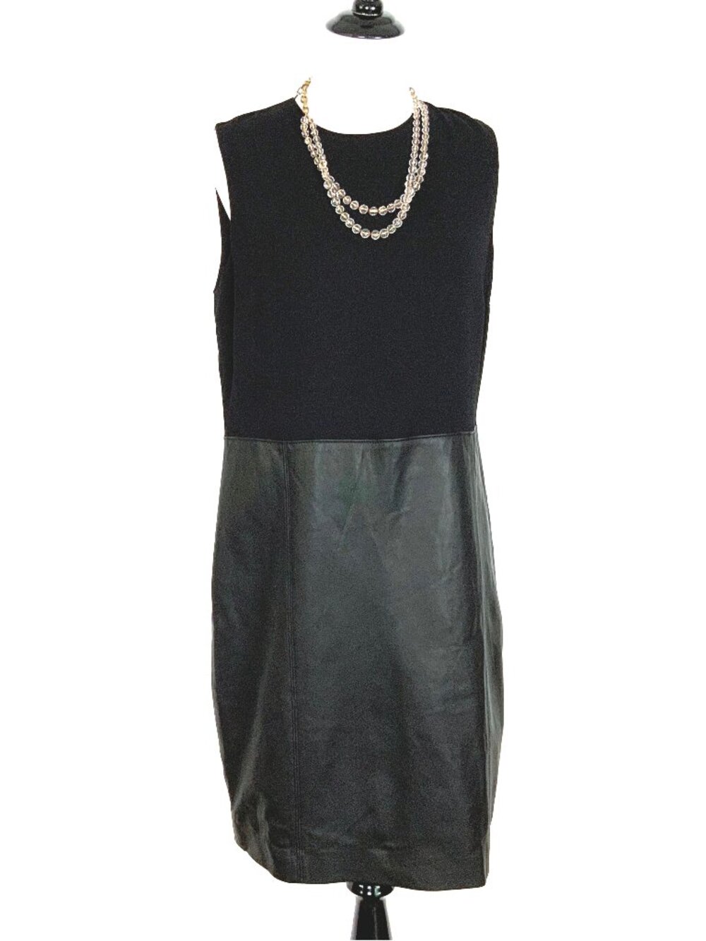 Vince Sleeveless Viscose/Leather Sheath Dress Black Office Career Size 12